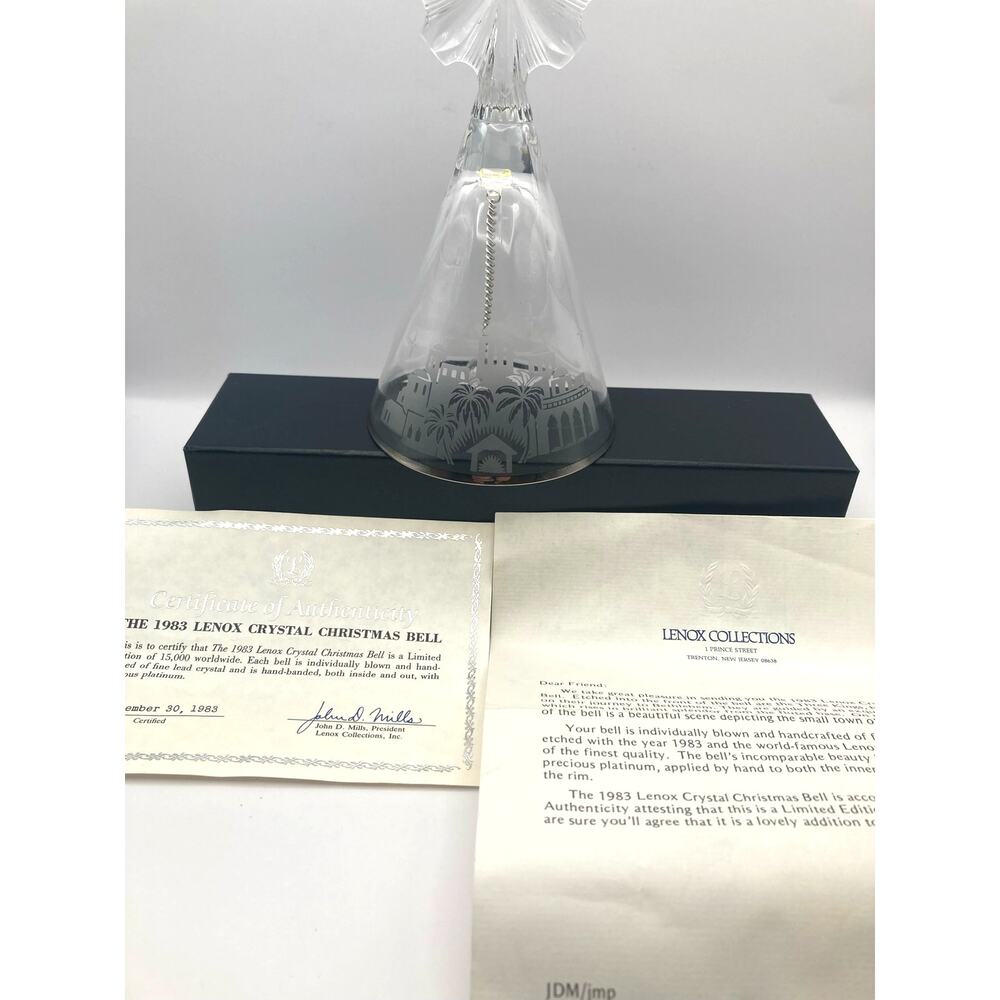 Vintage Lenox Crystal Christmas Bell 1983 - Etched Glass - NIB w/certificate